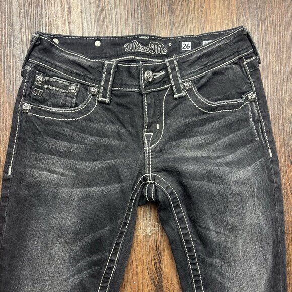 Miss Me Boot Jeans Rhinestone Flap Pockets Black Women’s Size 26 - Picture 3 of 11